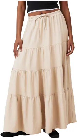 Women Casual Tiered Maxi Skirt Flowy Swing Pleated Beach Long Skirts Summer Elastic High Waisted A Line Mini Skirt
