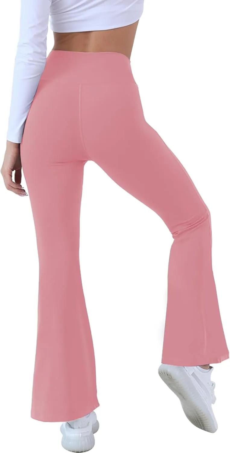 Women Flare Leggings with Side Pockets,Crossover Yoga Pants Bootleg High Waisted Stretchy Control Gym Workout Pants