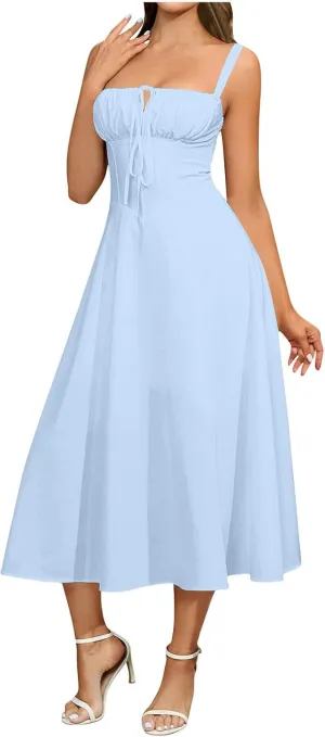 Women Floral Corset Dress Summer Dress 2025 Boho Flowy Slit Lace Up Midi Dresses Going Out A Line Casual Sundress