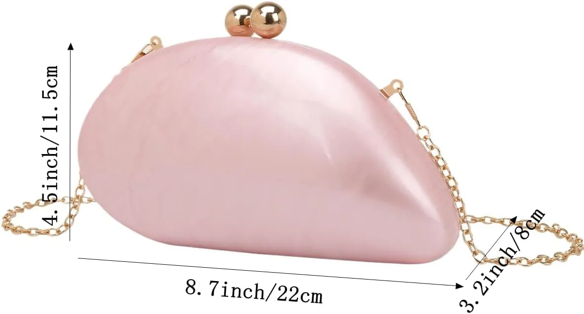 Women Glitter Shell Acrylic Evening Bag Fashion Clutch Handbag with Removable Chain for Tea Party Wedding Dating