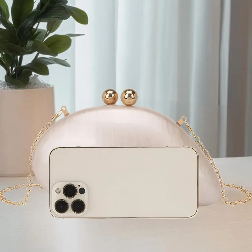 Women Glitter Shell Acrylic Evening Bag Fashion Clutch Handbag with Removable Chain for Tea Party Wedding Dating