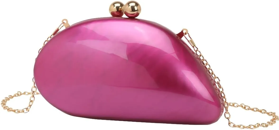 Women Glitter Shell Acrylic Evening Bag Fashion Clutch Handbag with Removable Chain for Tea Party Wedding Dating
