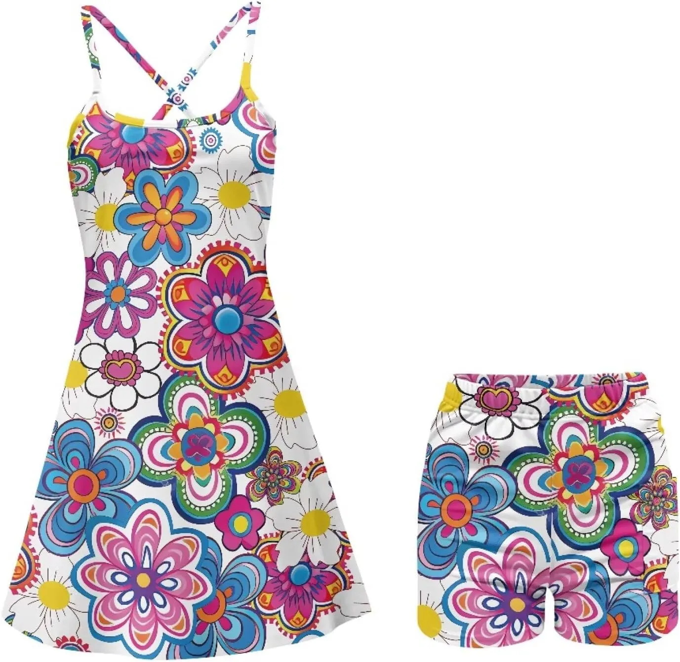 Women Golf Dress Sets Summer 2 in 1 Tennis Sport Athletic Workout Outfits with Built in Short Size XS-2XL