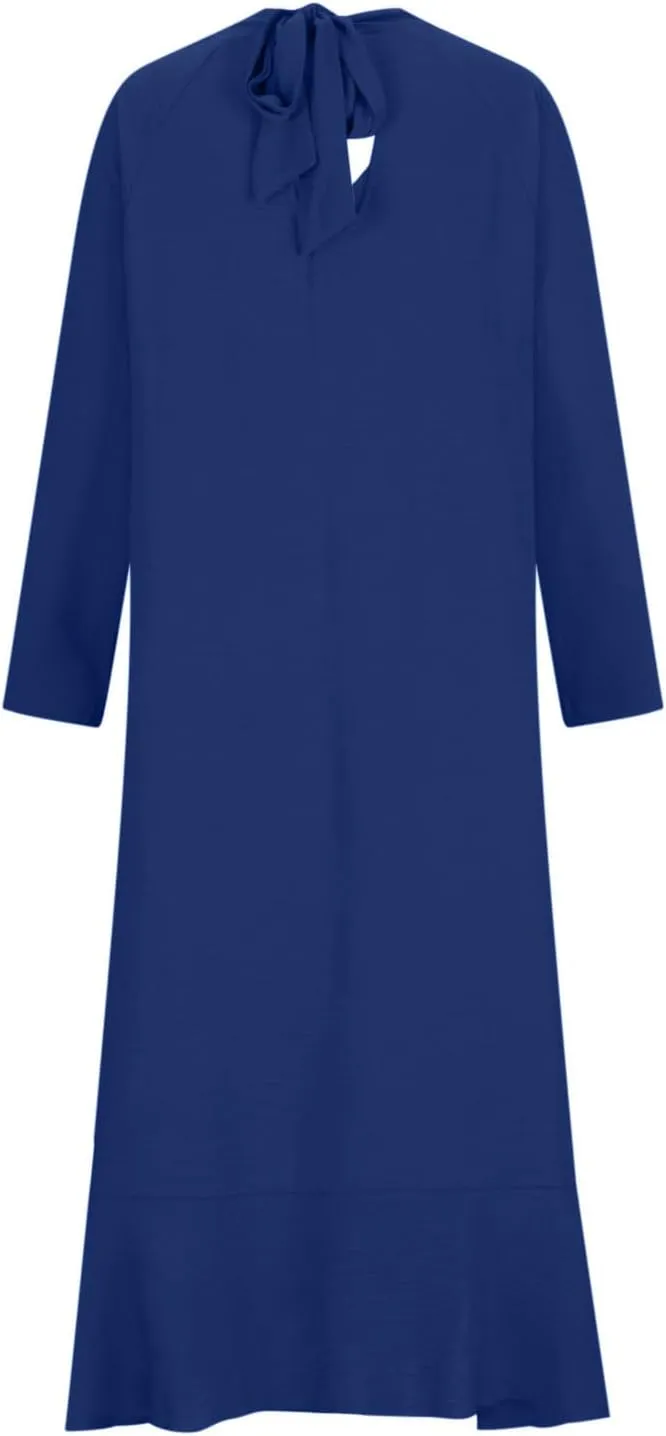 Women Ruffle Hem Kaftan Dress Long Sleeve V Neck Flowy Midi Dress Plus Size Fashion Bowtie Keyhole Back A-Line Dress