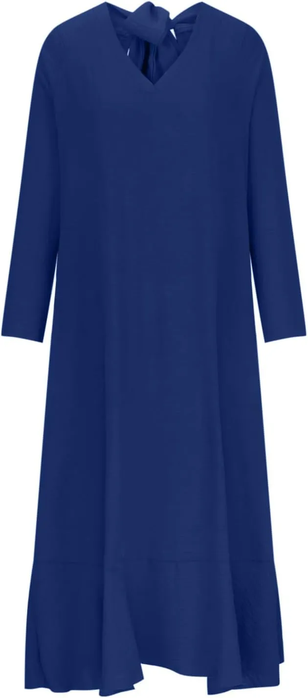 Women Ruffle Hem Kaftan Dress Long Sleeve V Neck Flowy Midi Dress Plus Size Fashion Bowtie Keyhole Back A-Line Dress