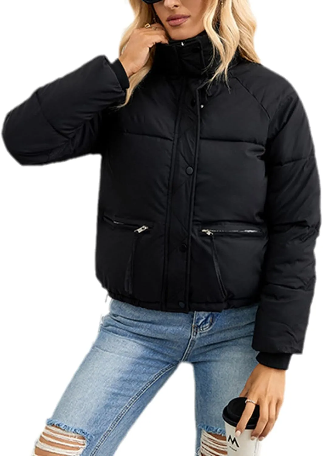 Women Short Winter Parkas Coat Korean Loose Standing Collar Cotton Padded Jacket Loose Zip Bread Coat Basic