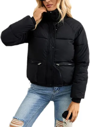 Women Short Winter Parkas Coat Korean Loose Standing Collar Cotton Padded Jacket Loose Zip Bread Coat Basic