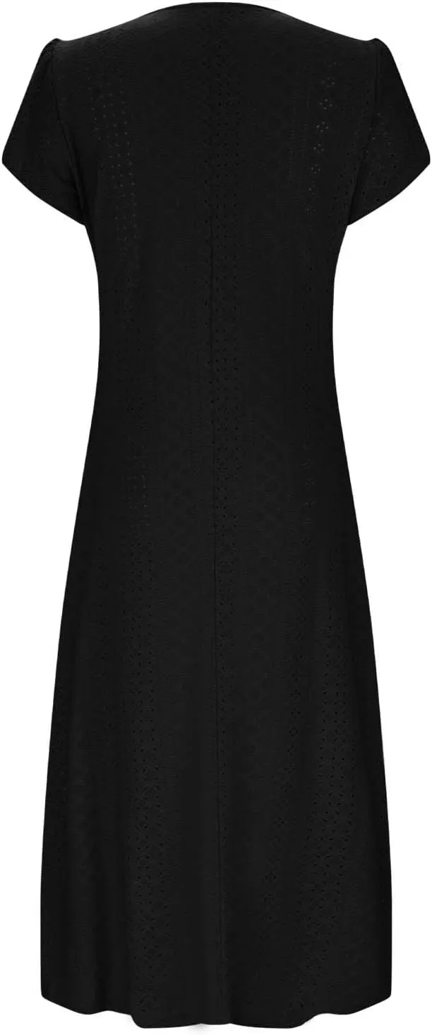 Women Summer Eyelet Dress Casual Petal Short Sleeve Crew Neck Maxi Dresses Loose Tunic Sun Dress with Pockets