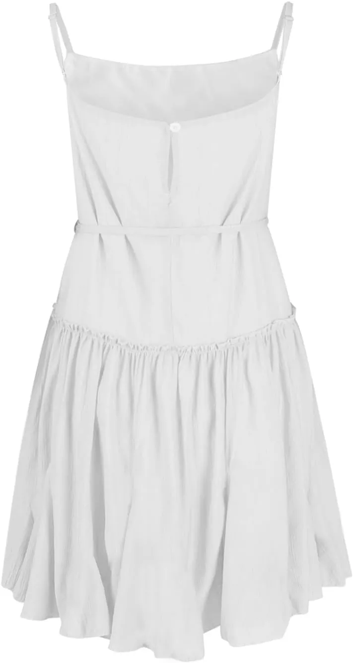 Women Swimwear Sundress Modest Swim Mini Camisole Skirt Dress Waist Tiered Ruffle Casual Suit Trendy Beach Summer