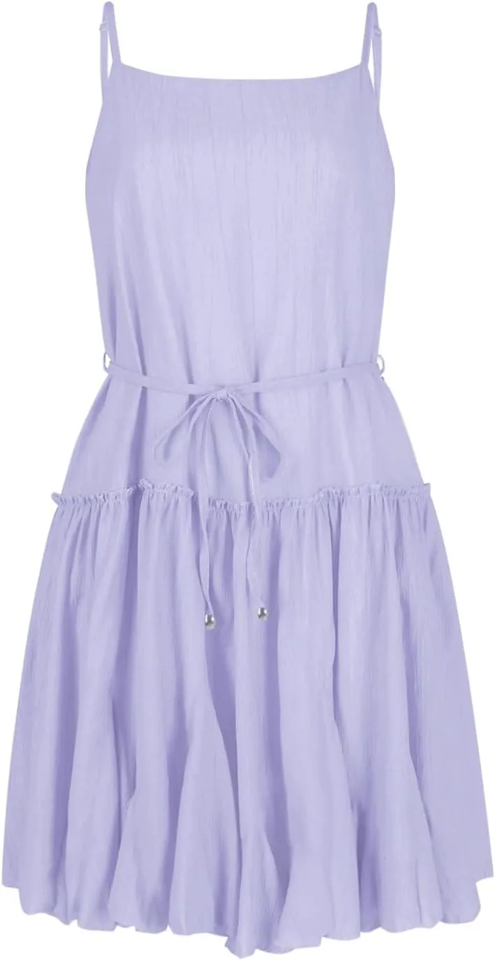 Women Swimwear Sundress Modest Swim Mini Camisole Skirt Dress Waist Tiered Ruffle Casual Suit Trendy Beach Summer