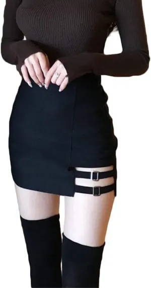Womens Asymmetrical Skirt Black High Waist Gothic Punk Dance Mini Short Skirts Bodycon Clubwear