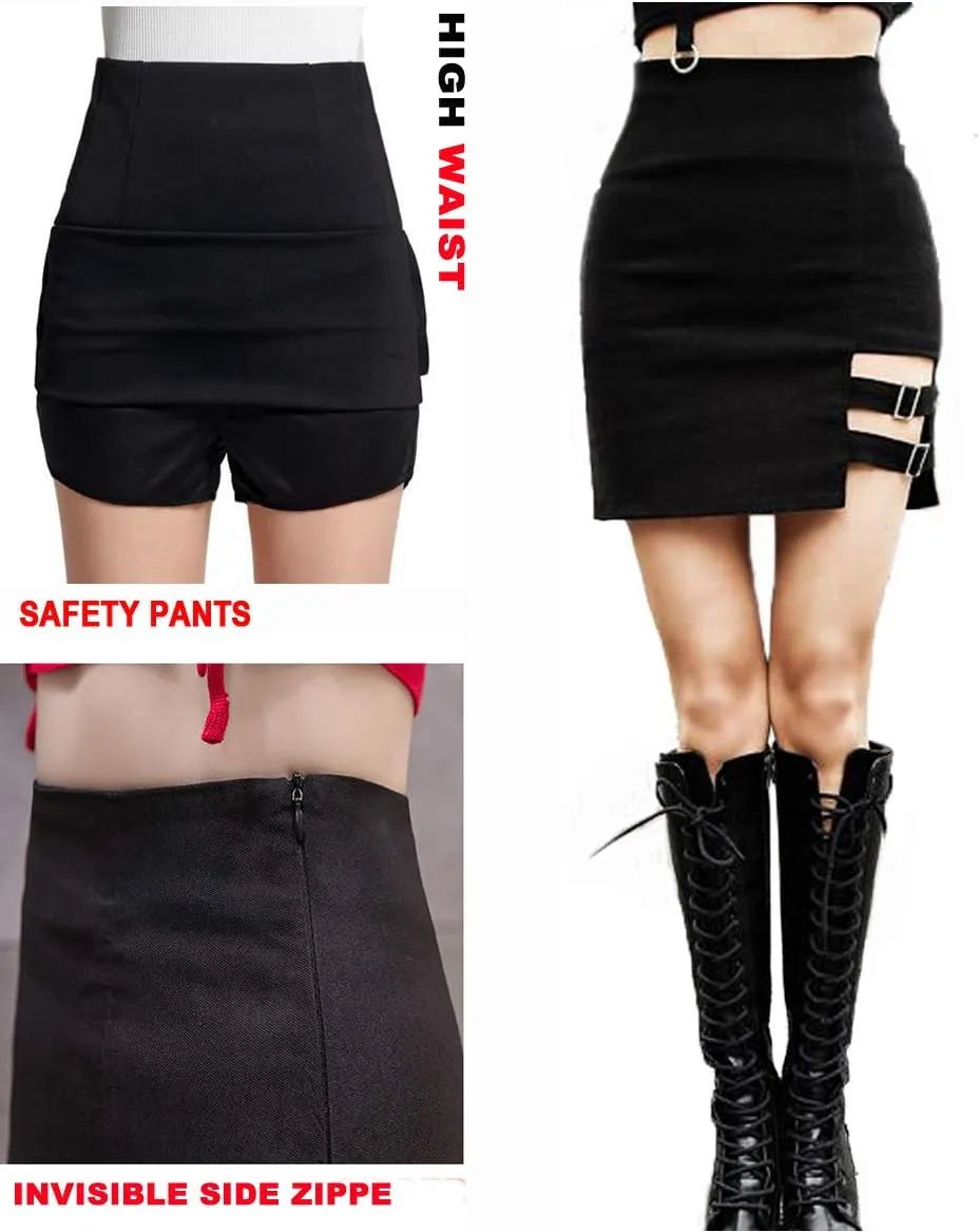 Womens Asymmetrical Skirt Black High Waist Gothic Punk Dance Mini Short Skirts Bodycon Clubwear