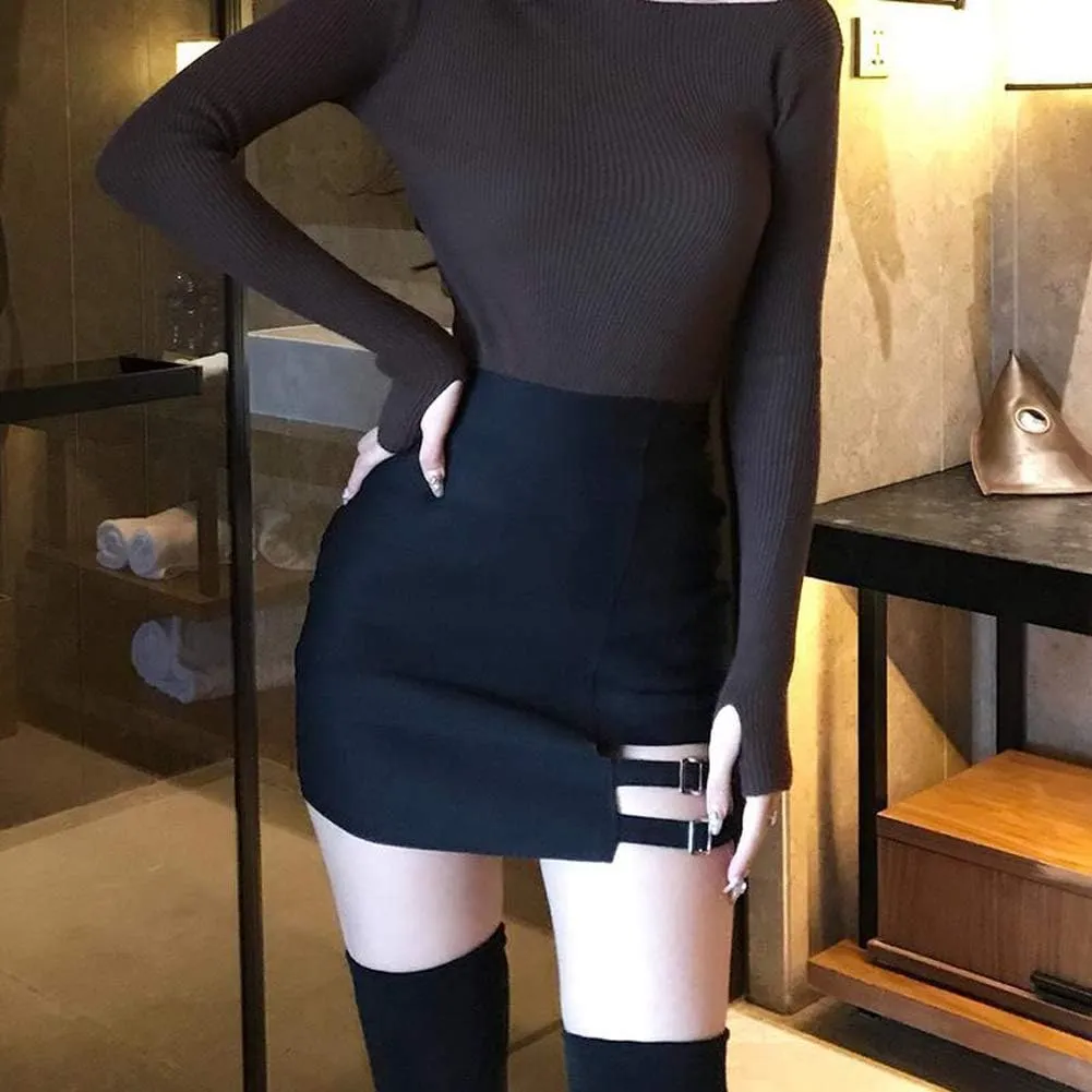 Womens Asymmetrical Skirt Black High Waist Gothic Punk Dance Mini Short Skirts Bodycon Clubwear