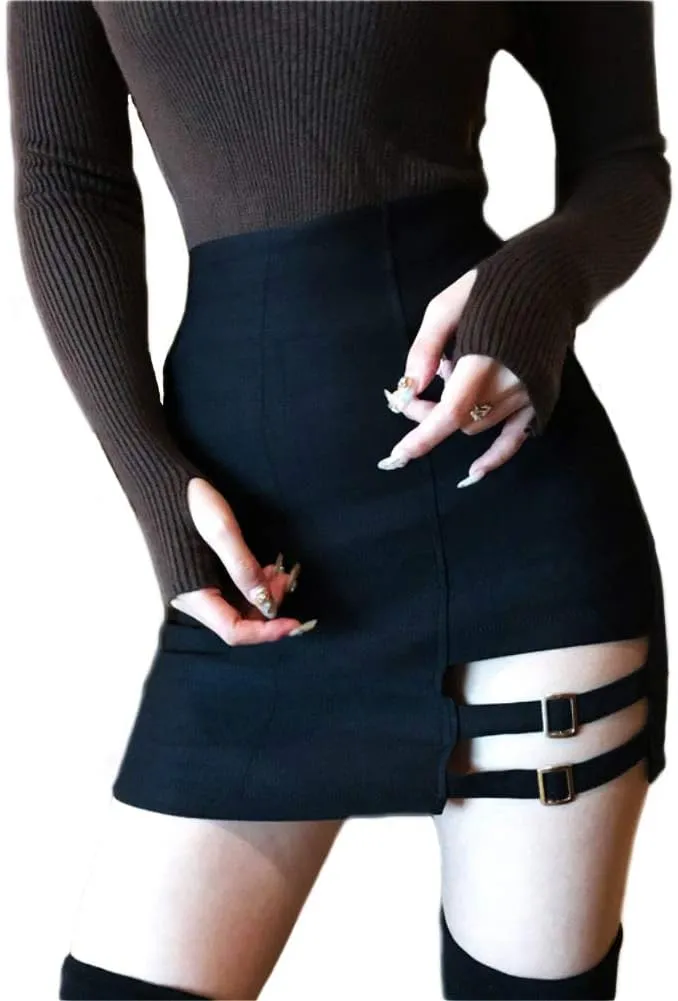 Womens Asymmetrical Skirt Black High Waist Gothic Punk Dance Mini Short Skirts Bodycon Clubwear