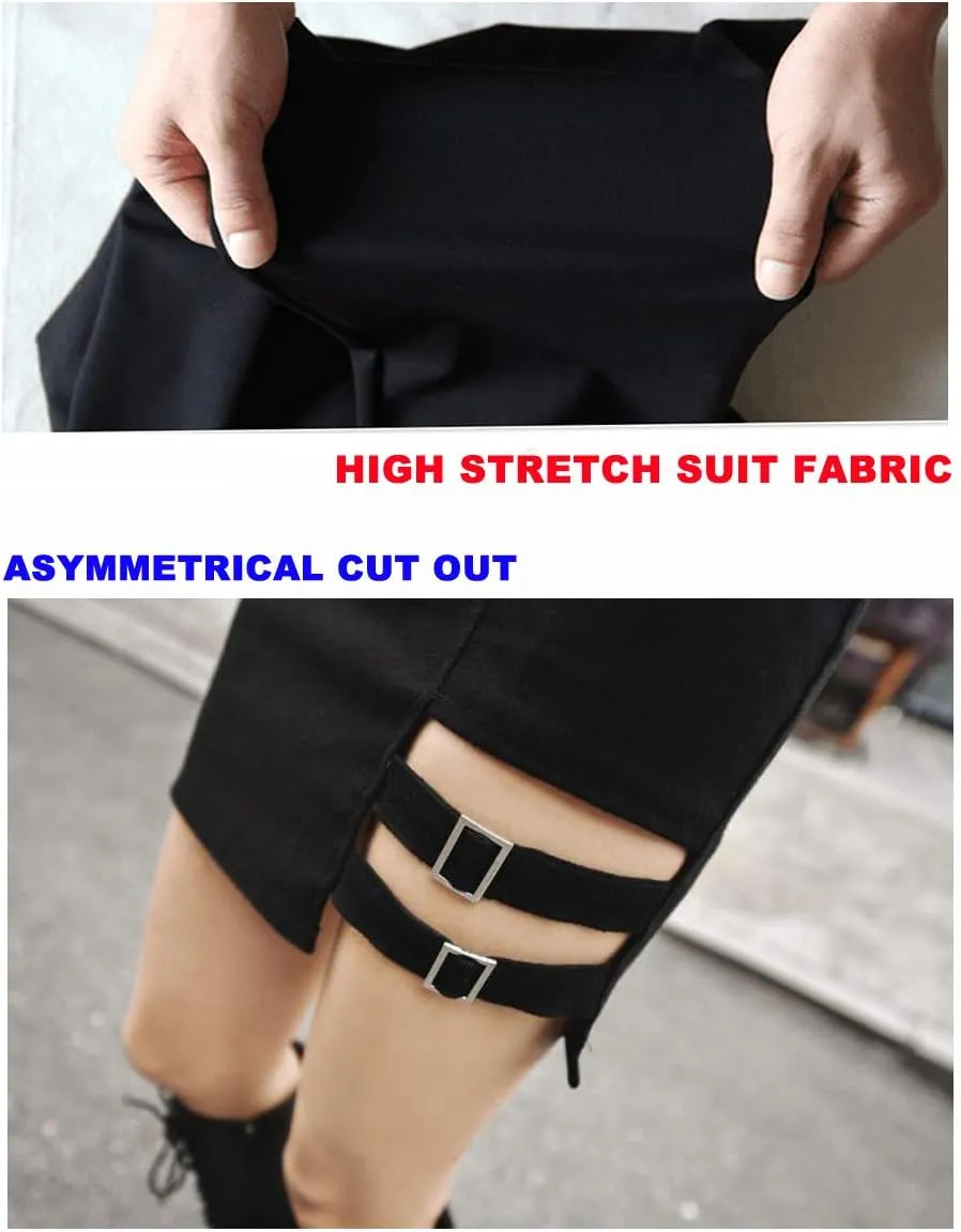 Womens Asymmetrical Skirt Black High Waist Gothic Punk Dance Mini Short Skirts Bodycon Clubwear