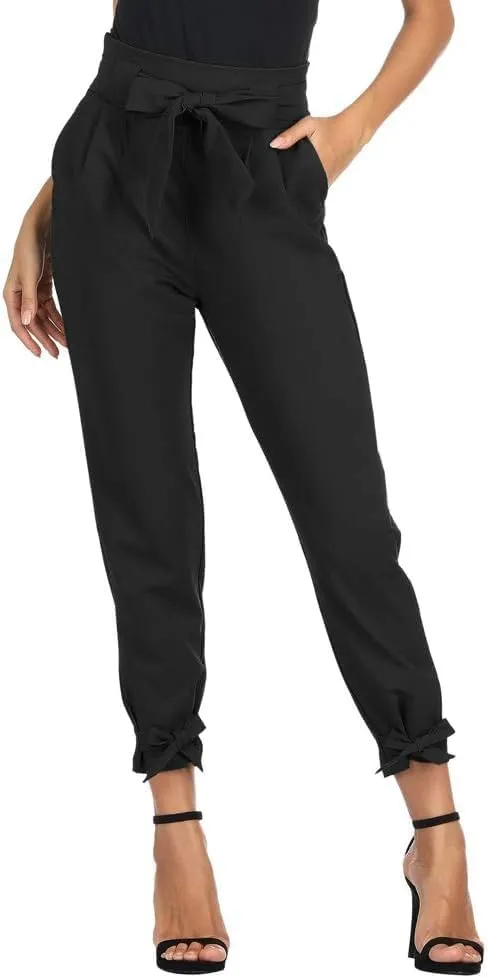 Women's Casual Pants Solid High Waist Self Tie Belted Pencil Trouse