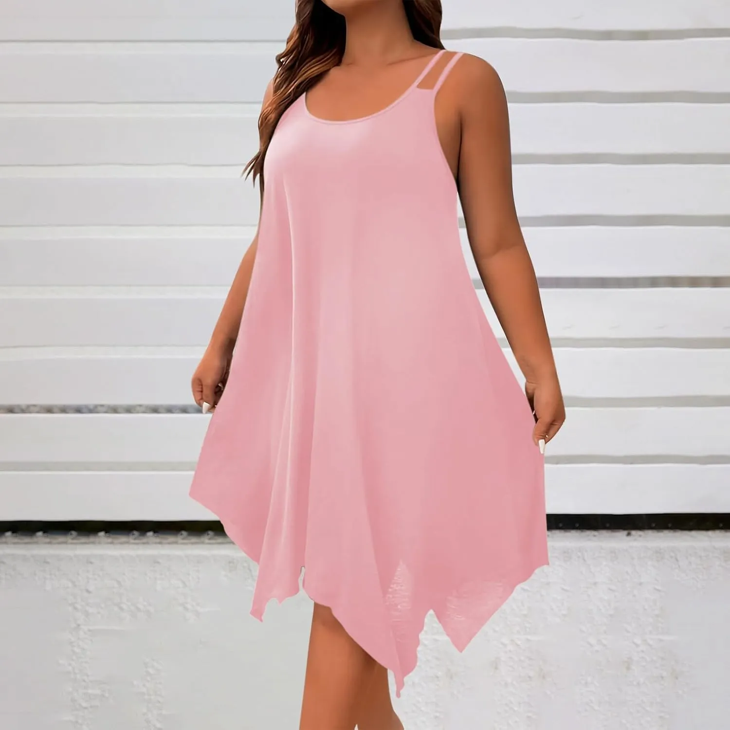 Women's Plus Size Cami Dresses Sleeveless Irregular Hem Flowy Midi A-Line Dress Summer Soft Comfy Casual Beach Dress