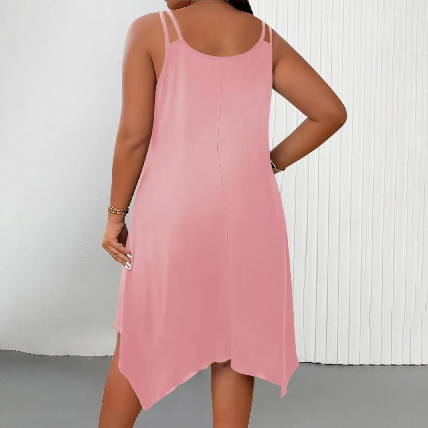 Women's Plus Size Cami Dresses Sleeveless Irregular Hem Flowy Midi A-Line Dress Summer Soft Comfy Casual Beach Dress