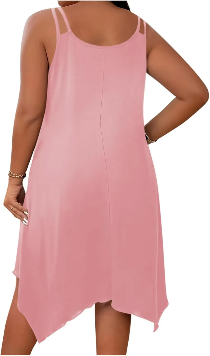 Women's Plus Size Cami Dresses Sleeveless Irregular Hem Flowy Midi A-Line Dress Summer Soft Comfy Casual Beach Dress