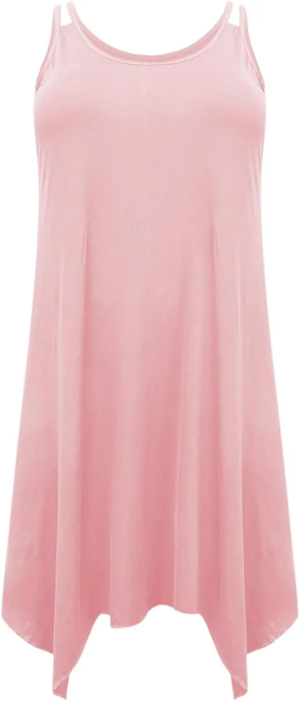 Women's Plus Size Cami Dresses Sleeveless Irregular Hem Flowy Midi A-Line Dress Summer Soft Comfy Casual Beach Dress
