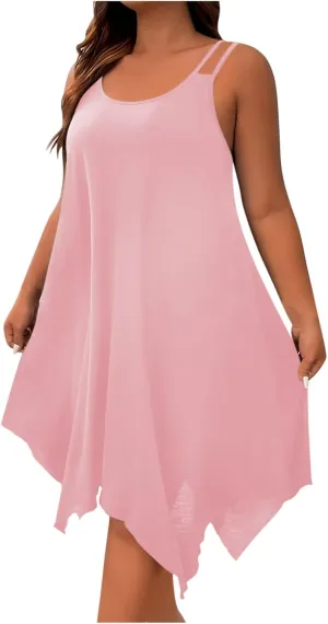 Women's Plus Size Cami Dresses Sleeveless Irregular Hem Flowy Midi A-Line Dress Summer Soft Comfy Casual Beach Dress