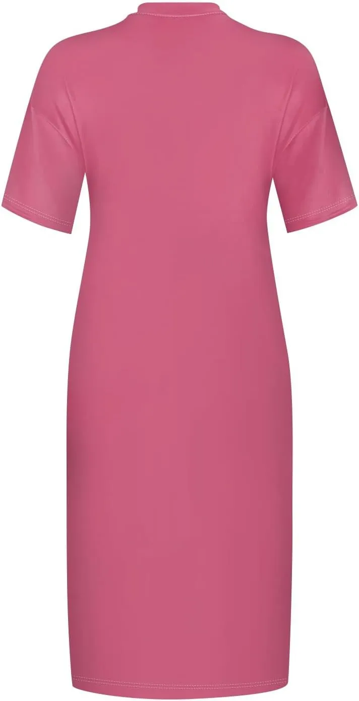 Women's Plus Size Dresses for Curvy Summer V Neck Short Sleeve Solid Midi Oversized T Shirt Dresses, L-5XL