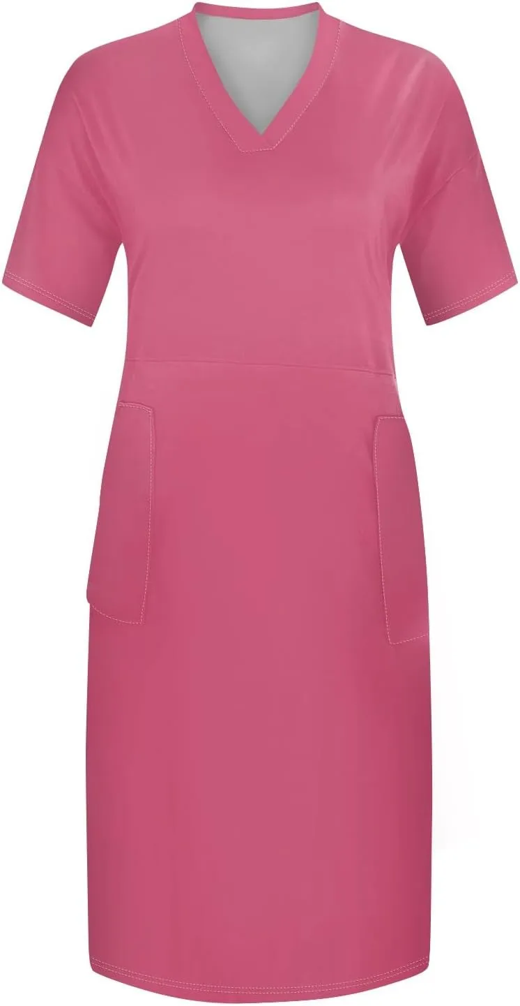 Women's Plus Size Dresses for Curvy Summer V Neck Short Sleeve Solid Midi Oversized T Shirt Dresses, L-5XL