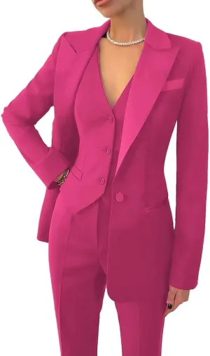 Women's Suiting 3 Piece Suit Set for Women Business Work Solid Notched Lapel Suit Blazer Pants Set Office Lady Outfits Suit