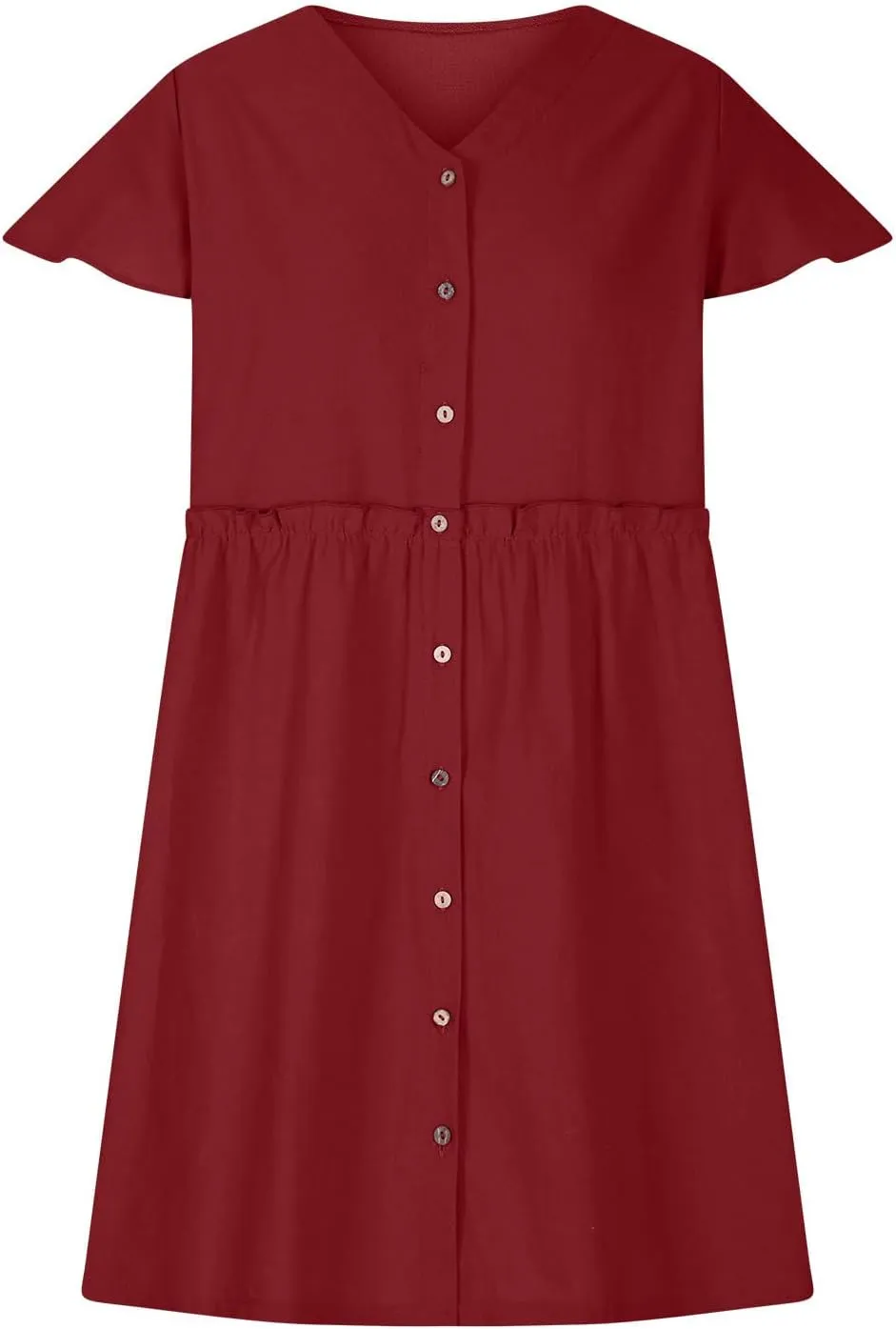 Womens Summer Button Down A-line Dress Ruffle Short Sleeve Mini Dresses Loose Fit V Neck Beach Casual Sundress