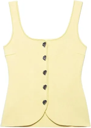 Women's Summer Square Neck Knit Camisole Top Sleeveless Button Casual Vest Blouse
