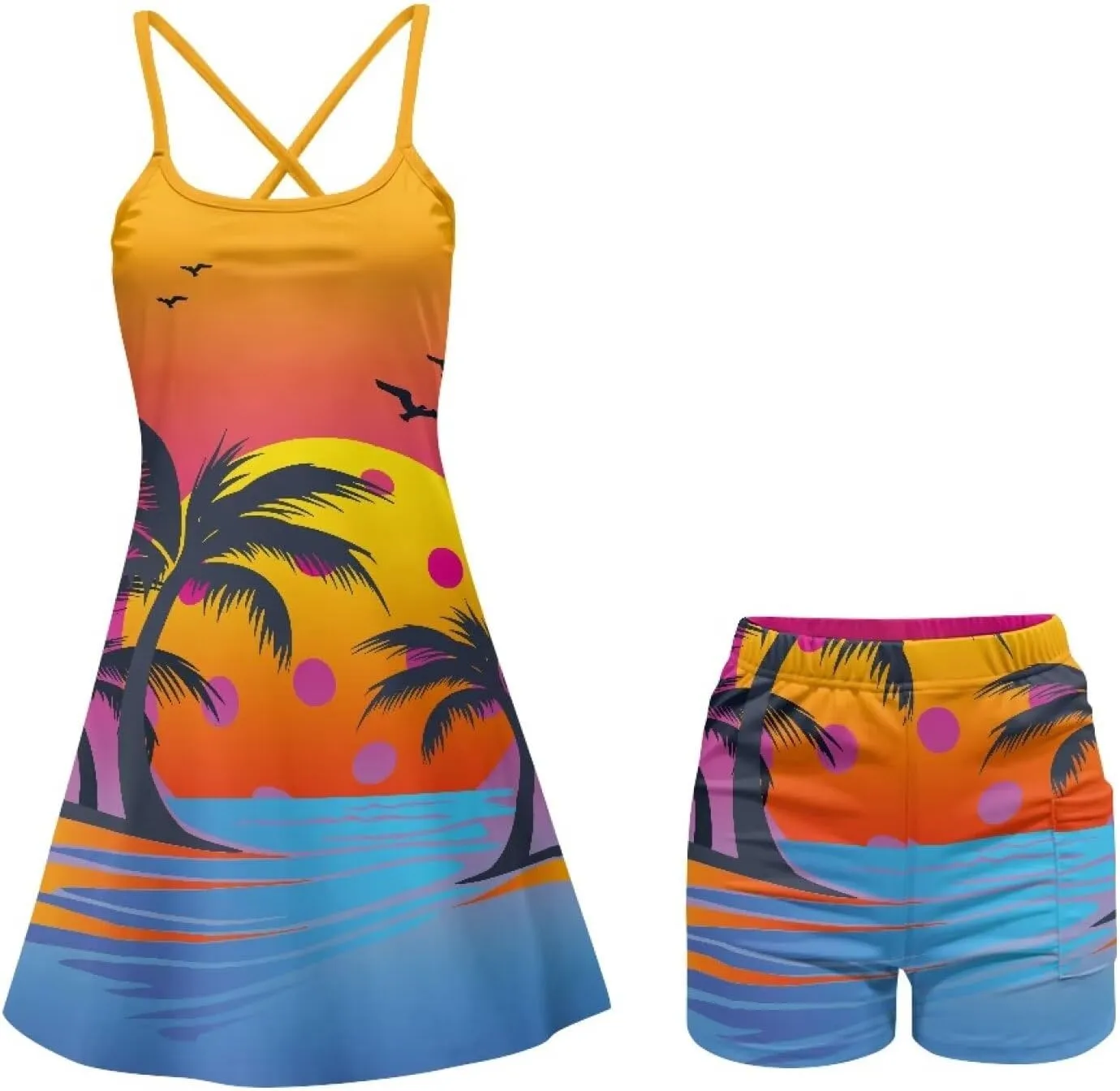Womens Tennis Golf Dress with Built-in Short Summer 2 in 1 Athletic Sport Active Skirt Size XS-2XL