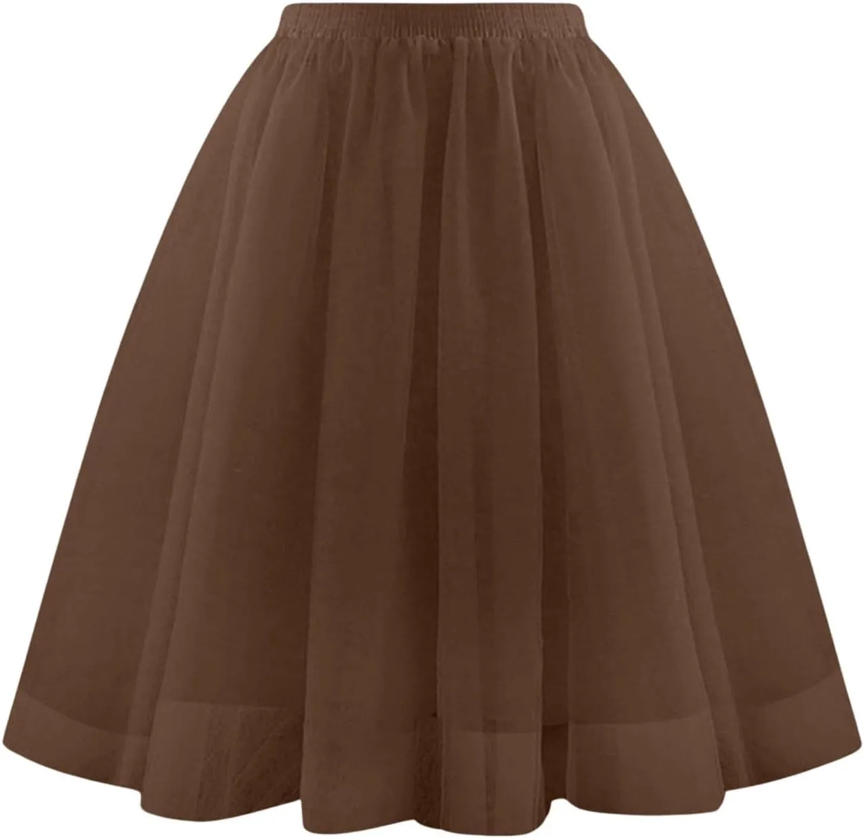 Womens Tulle Skirts Midi Elastic High Waist Pleated Mesh Flowy A-Line Party Long Tutu Skirts Party Prom Underskirt