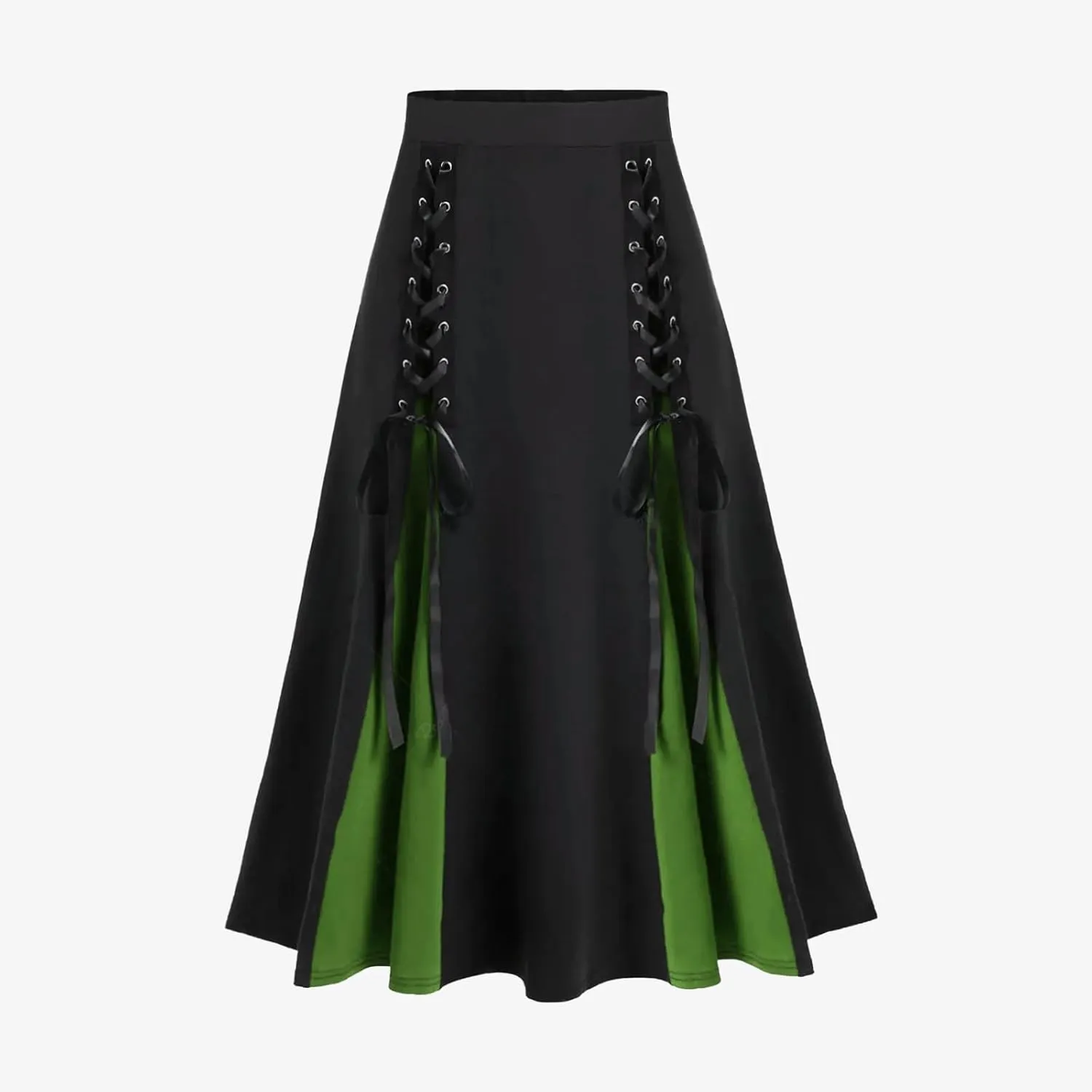 Womens Victorian Skirt High Waist Medieval Midi Dress Gothic Pleated Skirts Vintage Steampunk Dress Lace Up Goth Skirt