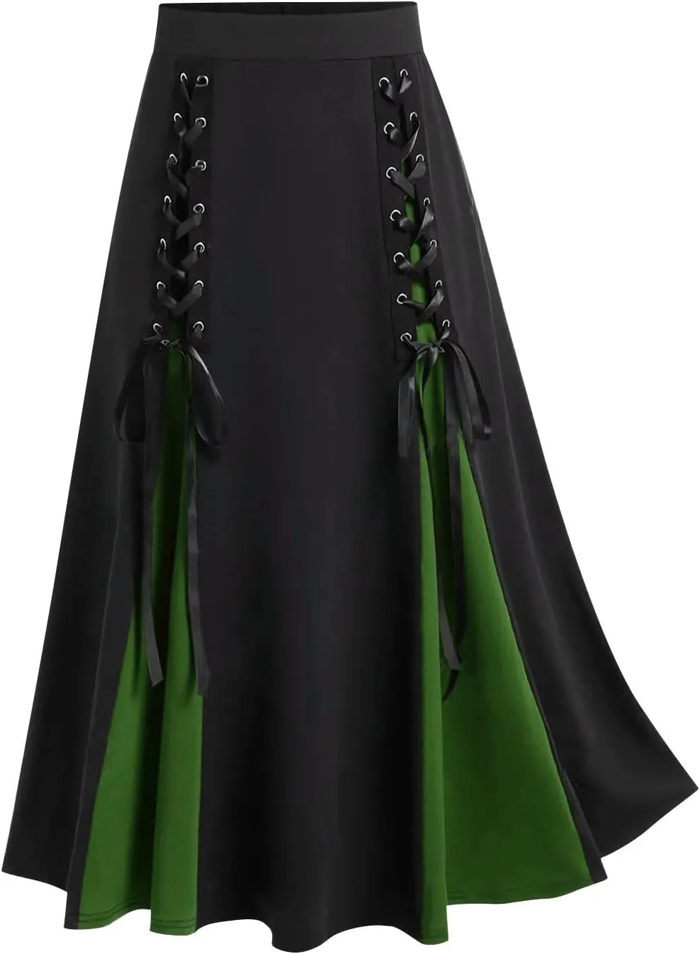 Womens Victorian Skirt High Waist Medieval Midi Dress Gothic Pleated Skirts Vintage Steampunk Dress Lace Up Goth Skirt