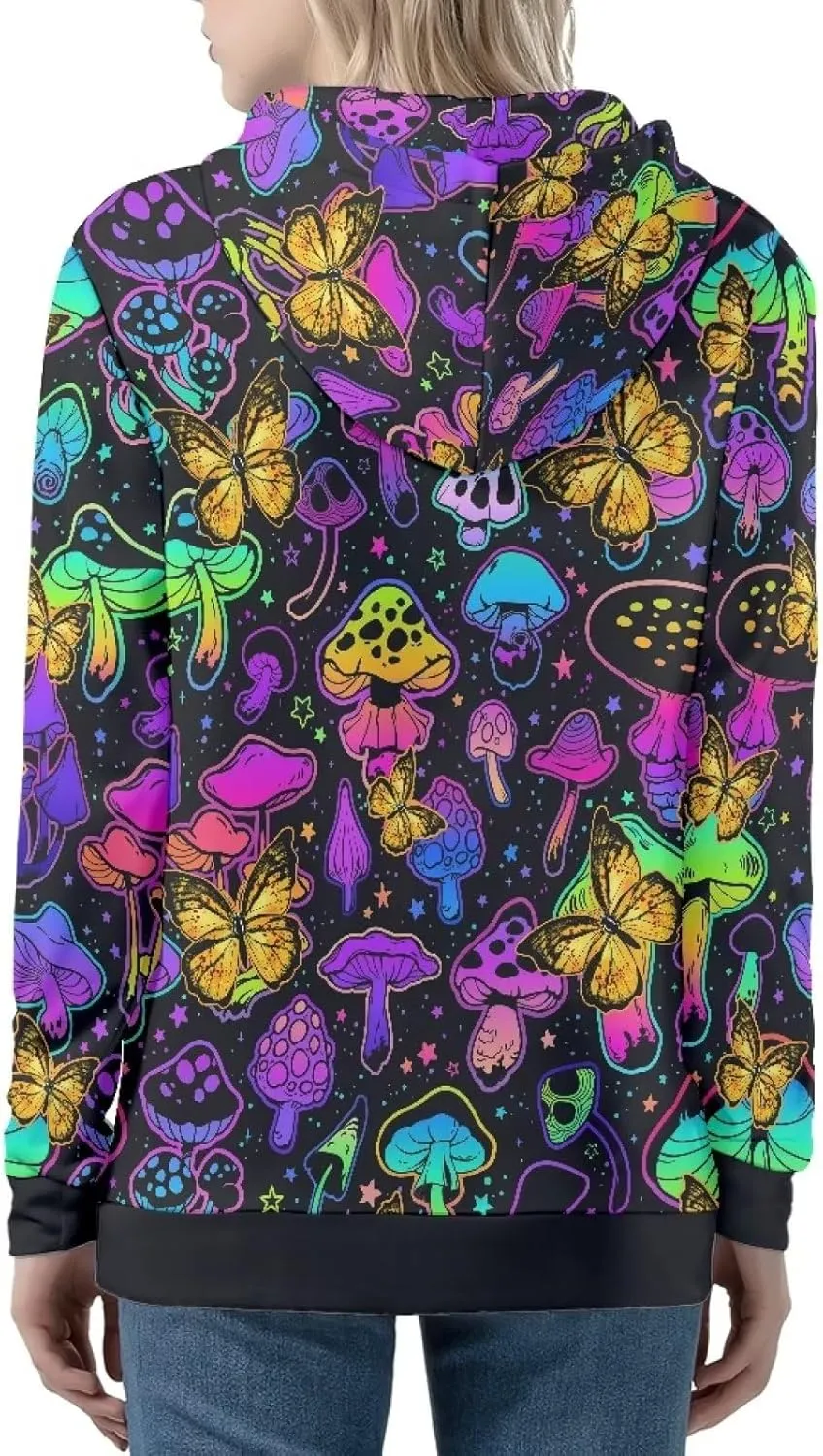 Women's Zip Up Hoodies Long Sleeve Hooded Sweatshirt Teen Girls Jacket Novelty Print Pullover