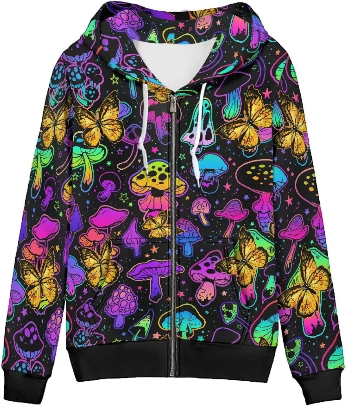Women's Zip Up Hoodies Long Sleeve Hooded Sweatshirt Teen Girls Jacket Novelty Print Pullover
