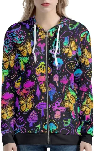 Women's Zip Up Hoodies Long Sleeve Hooded Sweatshirt Teen Girls Jacket Novelty Print Pullover