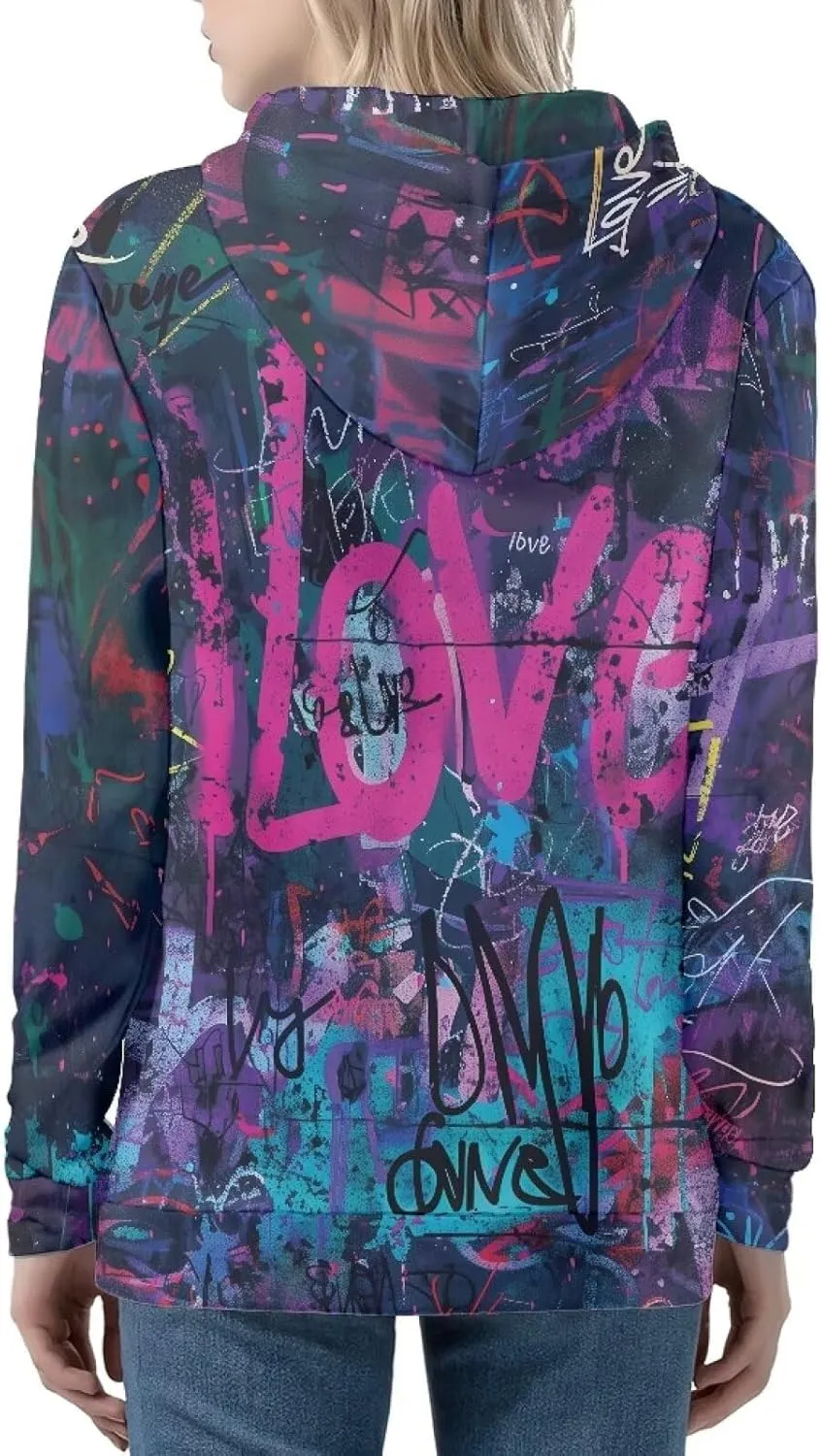 Women's Zip Up Hoodies Long Sleeve Hooded Sweatshirt Teen Girls Jacket Novelty Print Pullover