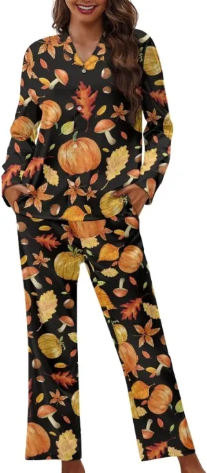 Yewattles Print Women Pajama Sets 2 Piece Lounge Sleepwear Plus Size Ladies Button V-Neck Pjs Sets with Pockets XS-4XL