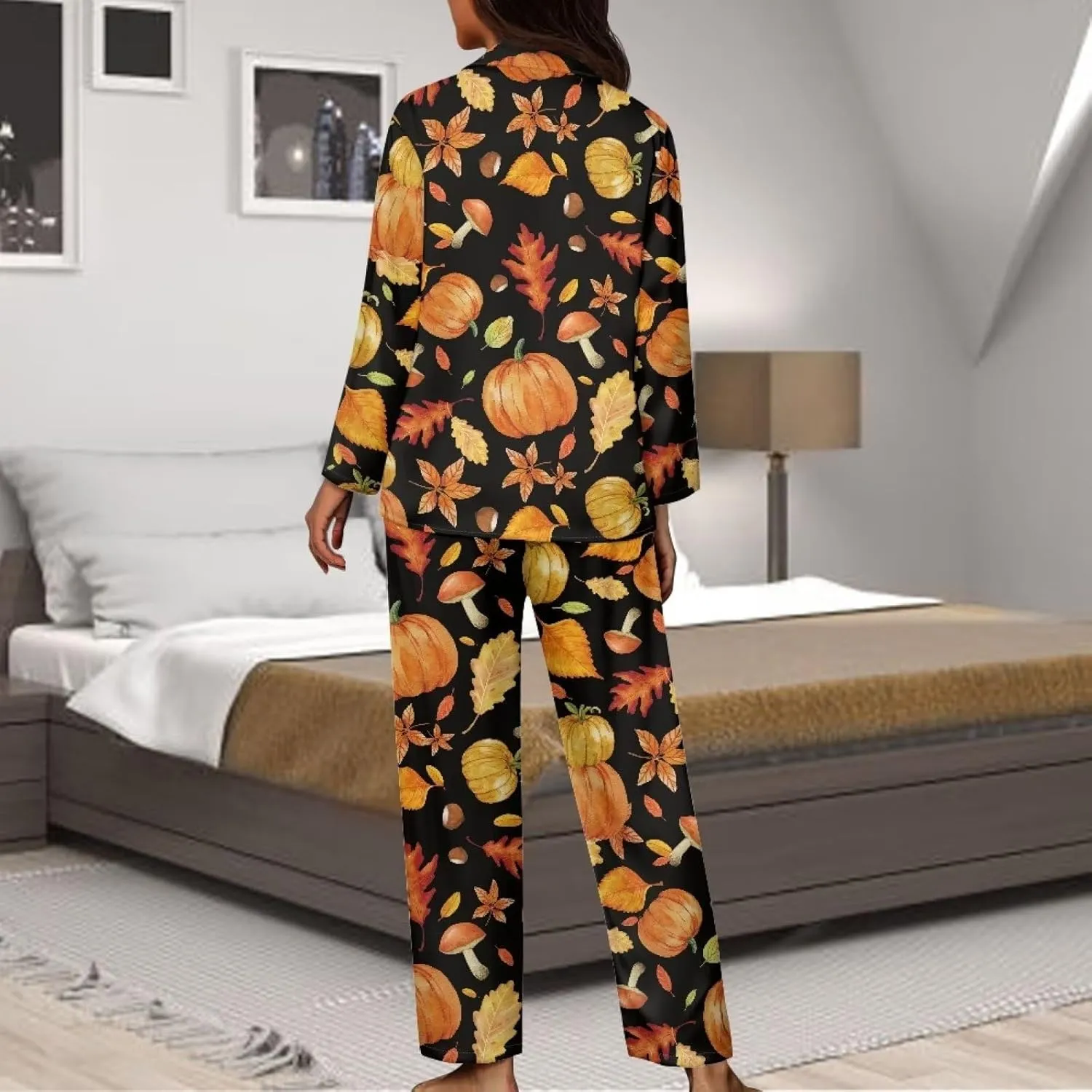 Yewattles Print Women Pajama Sets 2 Piece Lounge Sleepwear Plus Size Ladies Button V-Neck Pjs Sets with Pockets XS-4XL