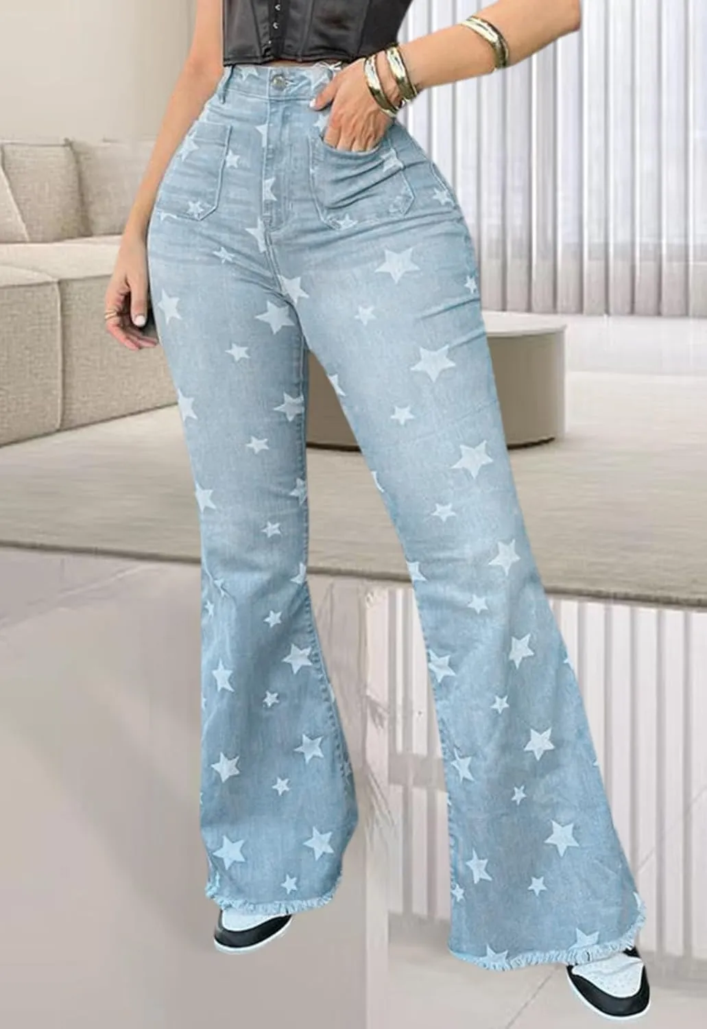 YouSexy Women's Flare Bell Bottom Jeans Destroyed Flare Denim Pants 70s Outfits for Women