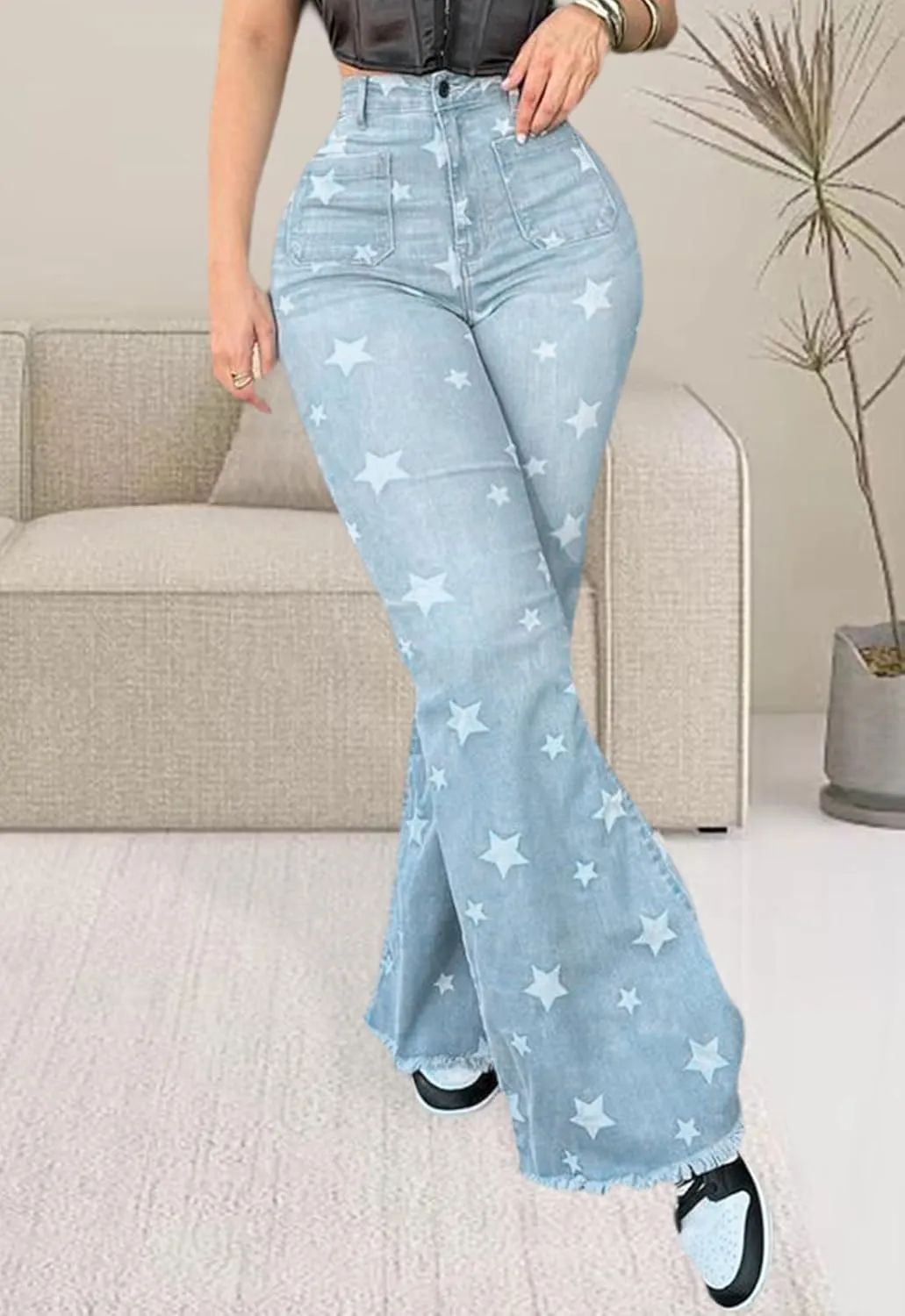 YouSexy Women's Flare Bell Bottom Jeans Destroyed Flare Denim Pants 70s Outfits for Women