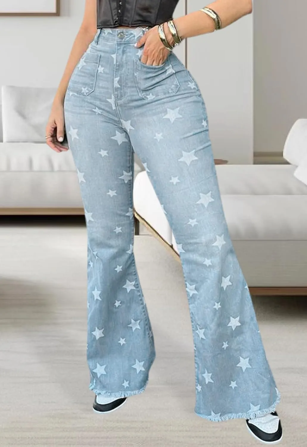 YouSexy Women's Flare Bell Bottom Jeans Destroyed Flare Denim Pants 70s Outfits for Women