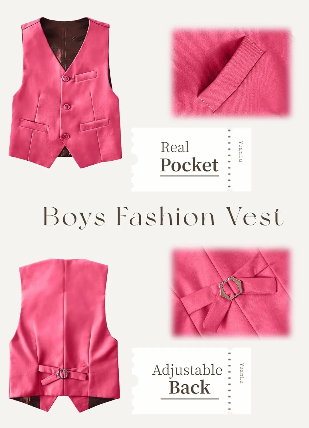 YuanLu Boys Suit Homecoming Dresses for Kids Ring Bearer Outfit Suits Tuxedo Formal Vest and Pants Suit Set